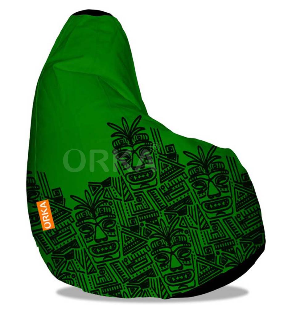 Orka Digital Printed Green Bean Bag Tribal Mask Theme  