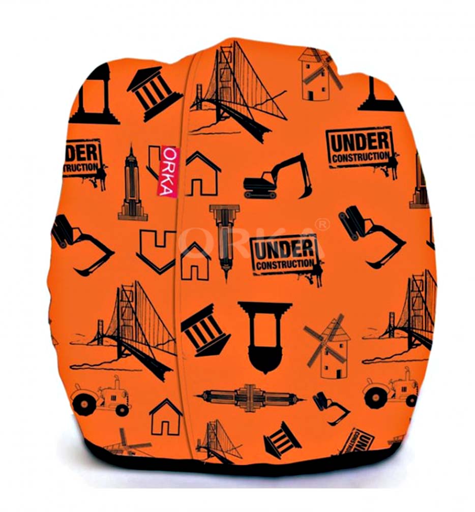 Orka Digital Printed Orange Bean Bag Under Construction Theme  