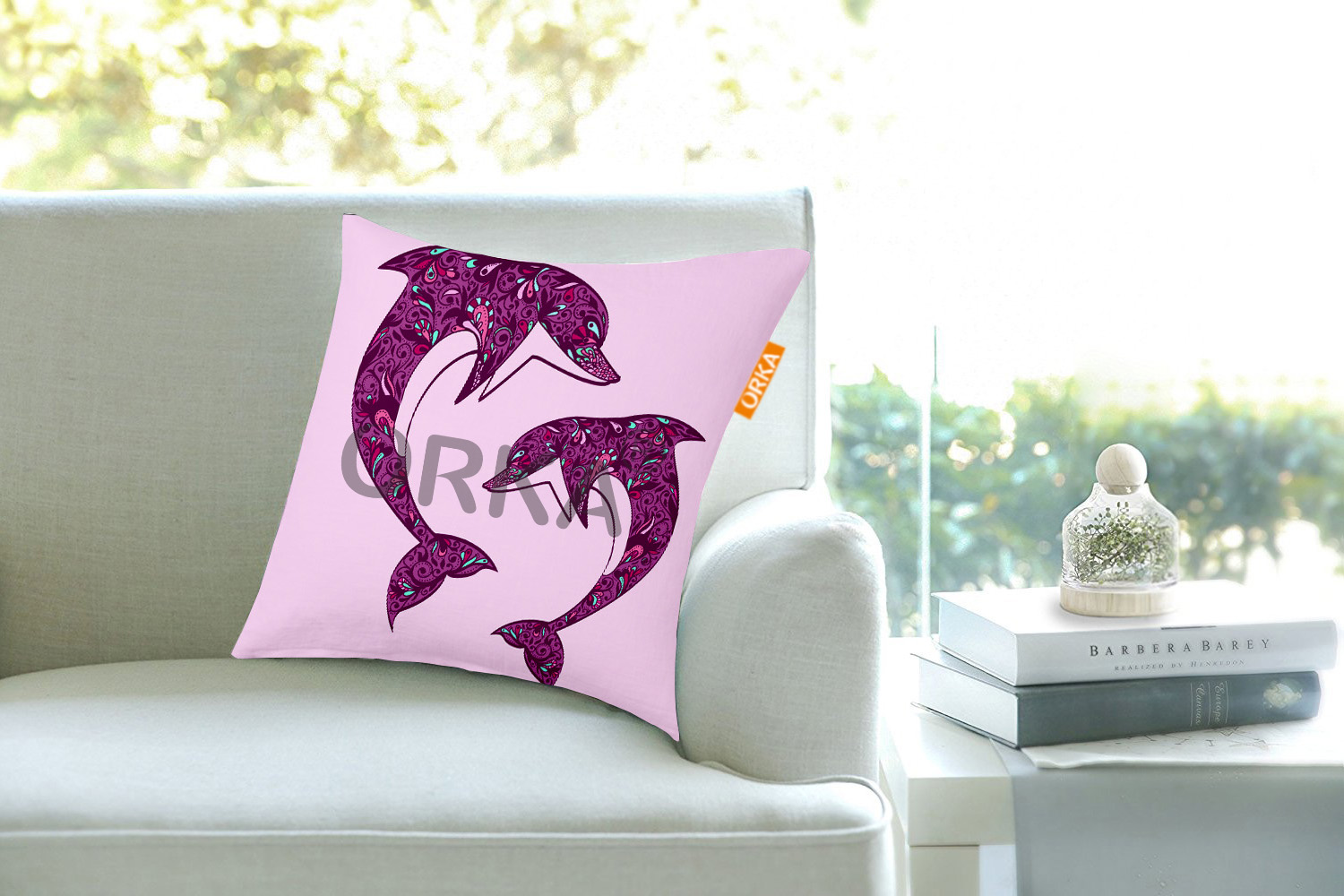 ORKA  Dolphin Themed Digital Printed Cushion   