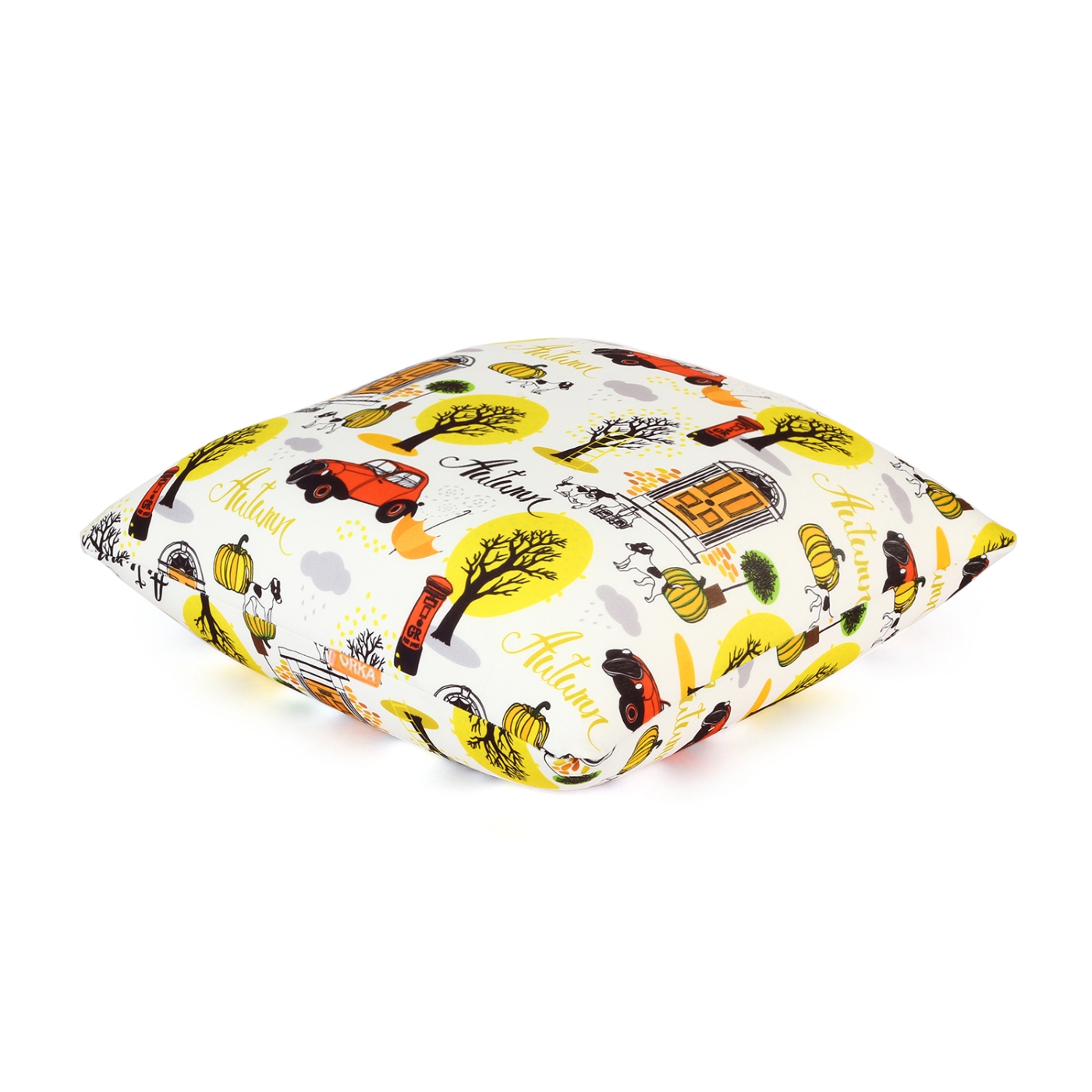 ORKA Digital Printed Spandex Filled With Microbeads Square Cushion 14 X 14 Inch - Yellow, White  