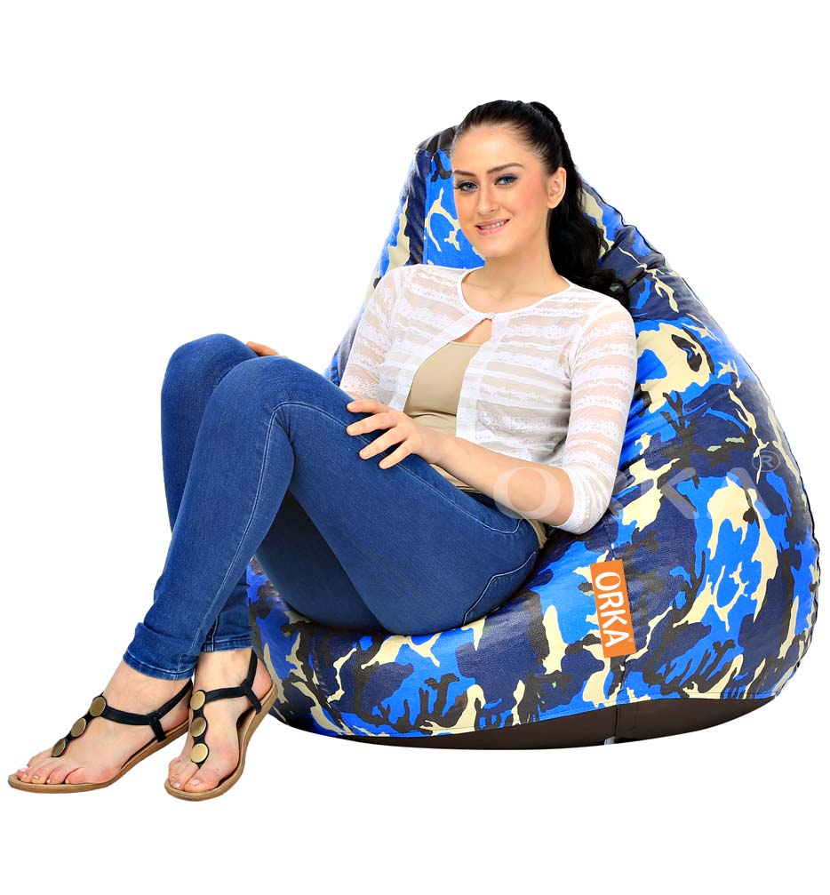 Orka Digital Printed Blue Bean Bag Camouflage Theme   XXL  Cover Only 
