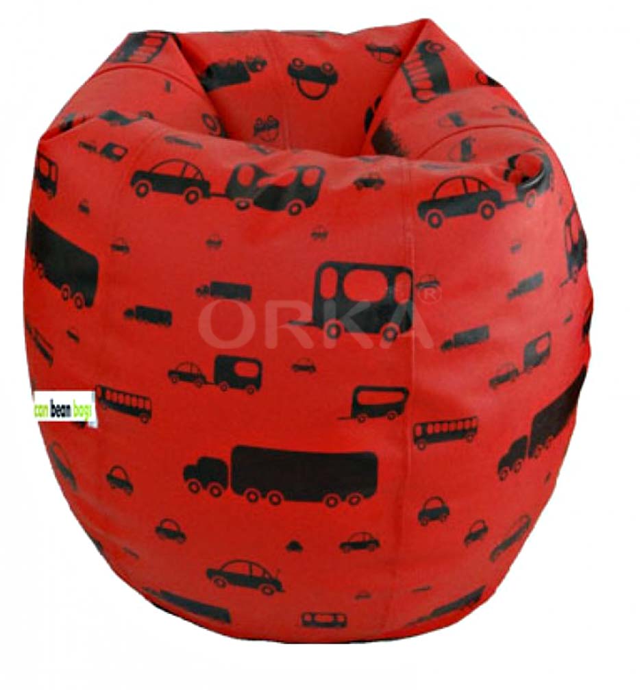 Orka Digital Printed Red Bean Bag Motor Vehicles Theme  