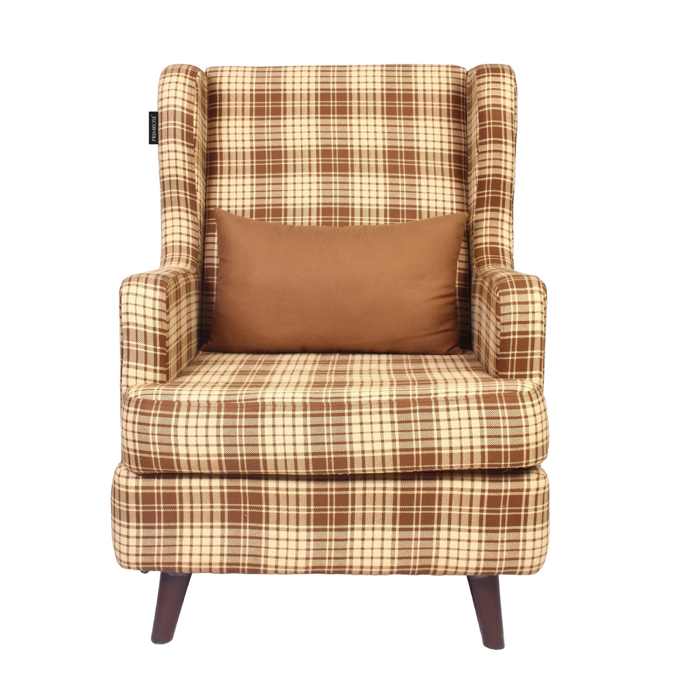 PRIMROSE Wing High Back Scottish Two Tone Fabric Chair - Brown And Cream  
