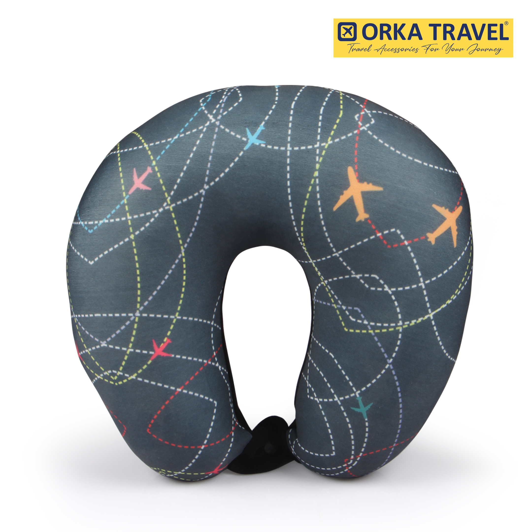 ORKA Travel Digital Printed Spandex With Micro Beads Travel U Neck Pillow Planes  