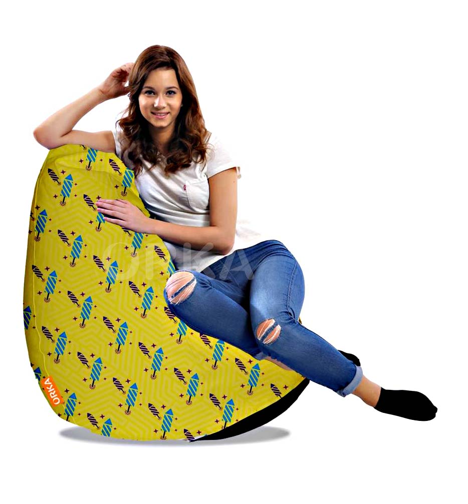 Orka Digital Printed Yellow Bean Bag Dipwali Rocket Theme  