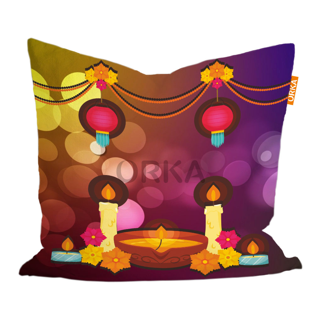 ORKA Digital Printed Diwali Cushion 22 16" X 16" Cover Only