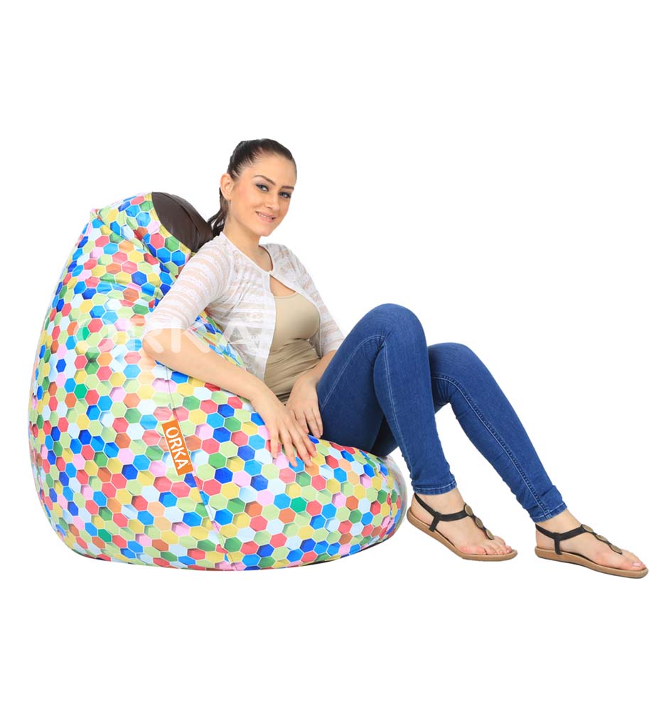 Orka Digital Printed Bean Bag Colorful Hexagon Theme  
