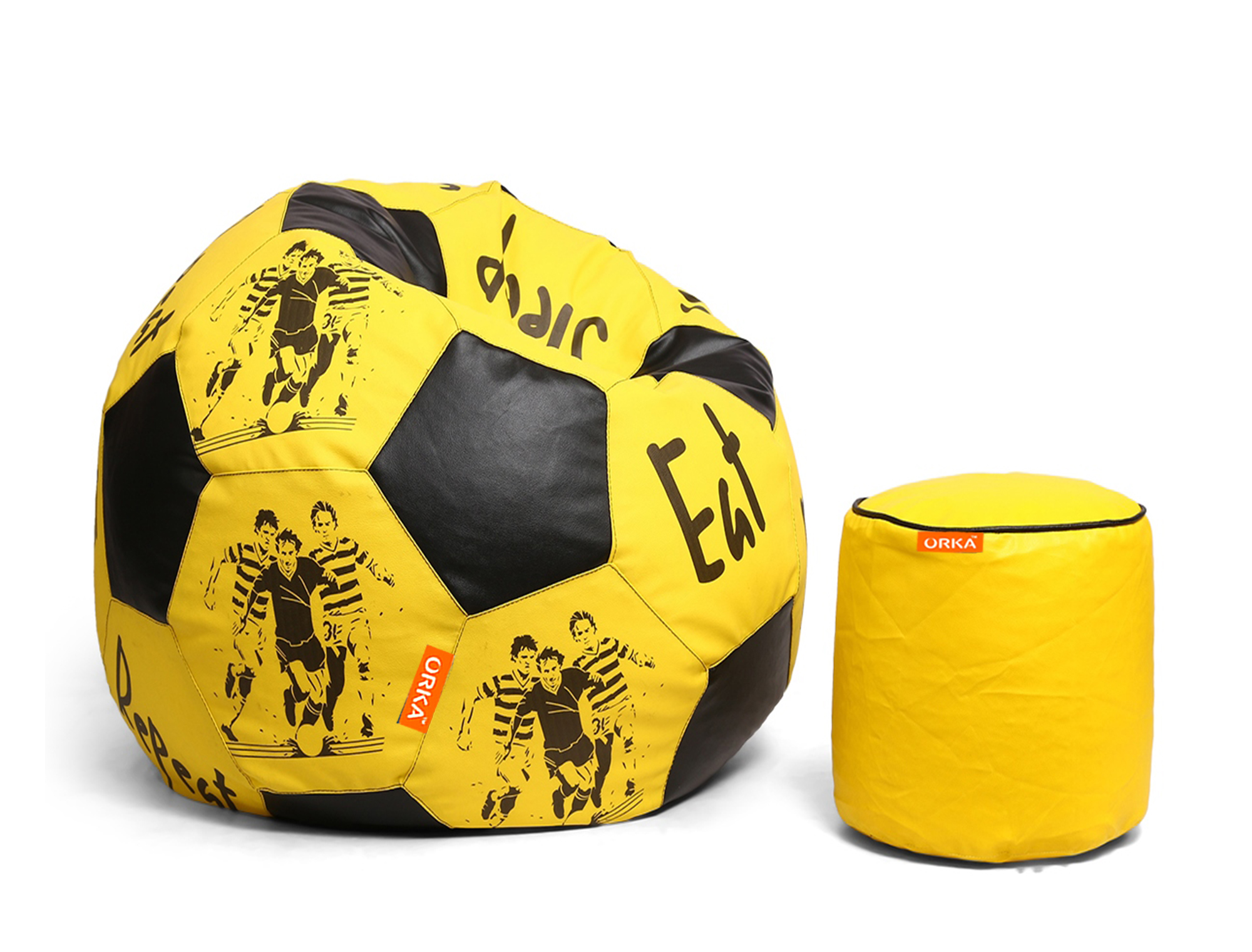 ORKA Digital Printed Sports Bean Bag XXL Cover - Yellow And Black  