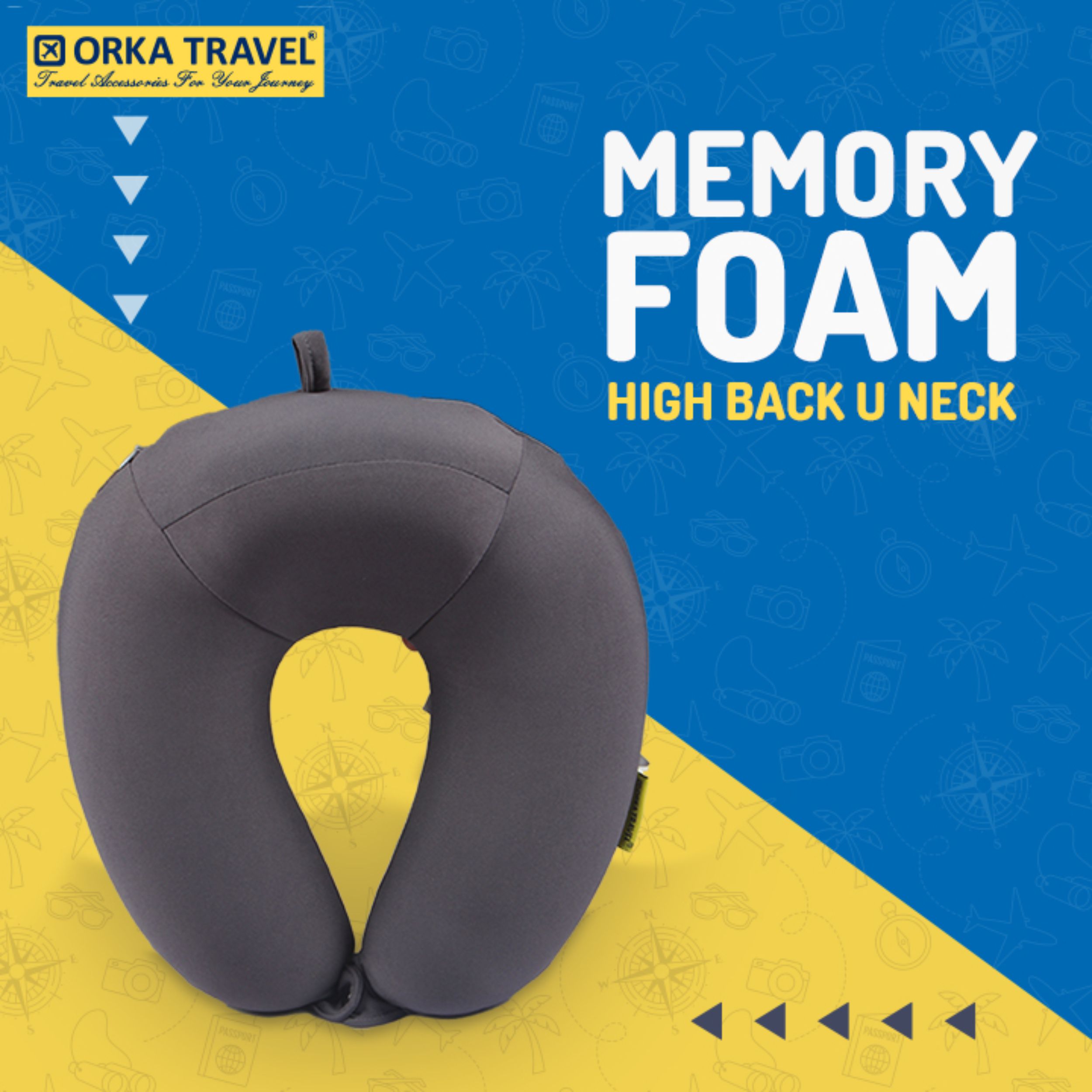 Orka Travel U Neck Memory Foam  High Back  Spandex Grey  
