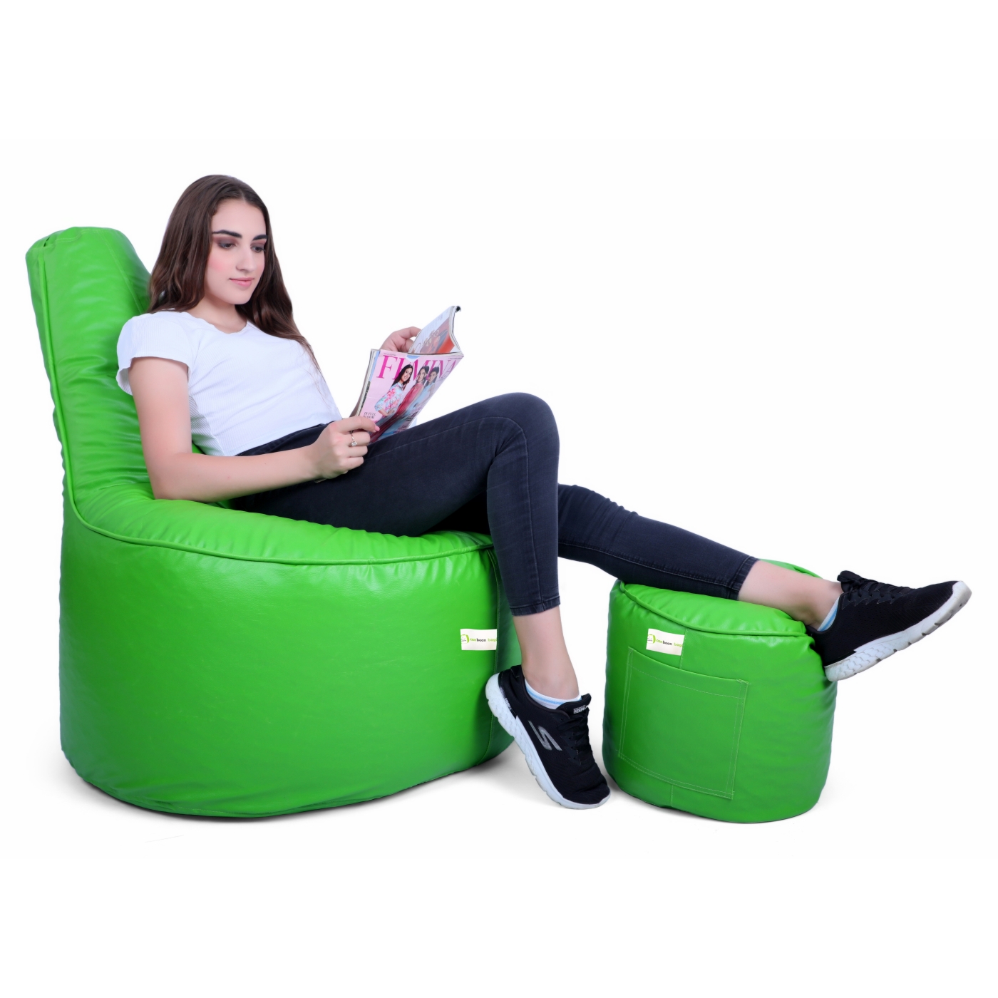 Can Bean Bags Teardrop Chair With Piping Green  