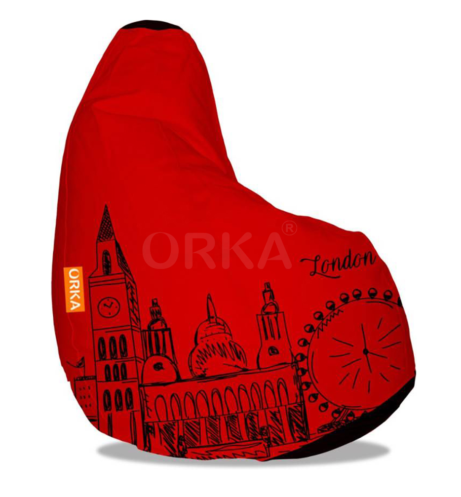 Orka Digital Printed Red Bean Bag London Theme  