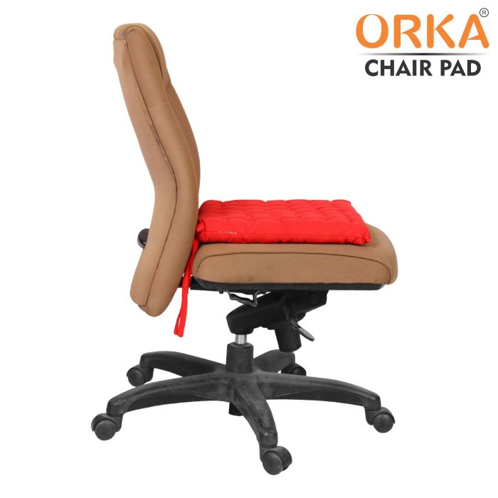 ORKA Cotton Fabric Chair Pad Seat Cushion Back Support Cushion With Tie, Red (16 X 16 Inch)  