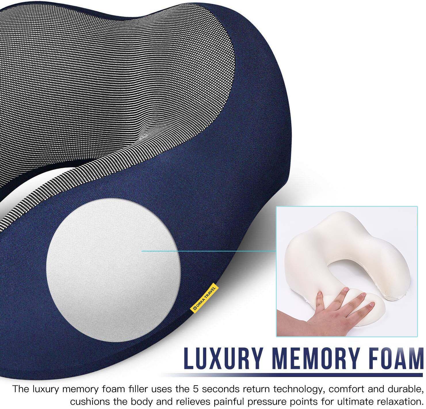 ORKA TRAVEL Memory Foam U Neck Eye Mask Ear Plugs Portable Combo (Blue)  