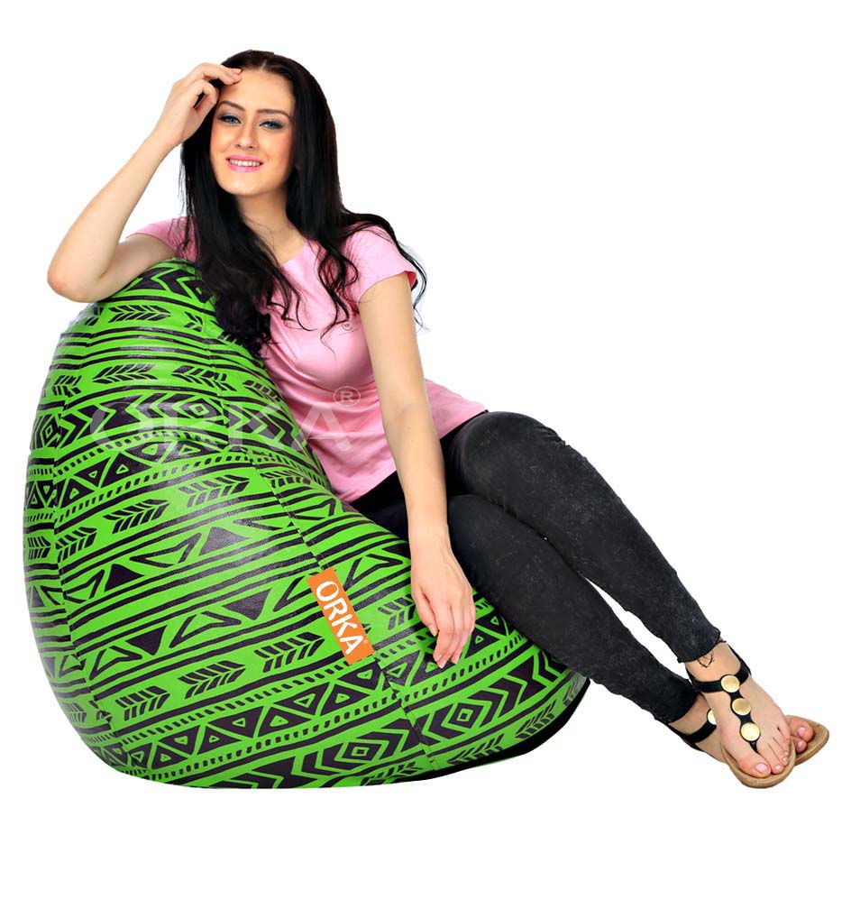 Orka Digital Printed Green Black Bean Bag Pattern Design Theme  