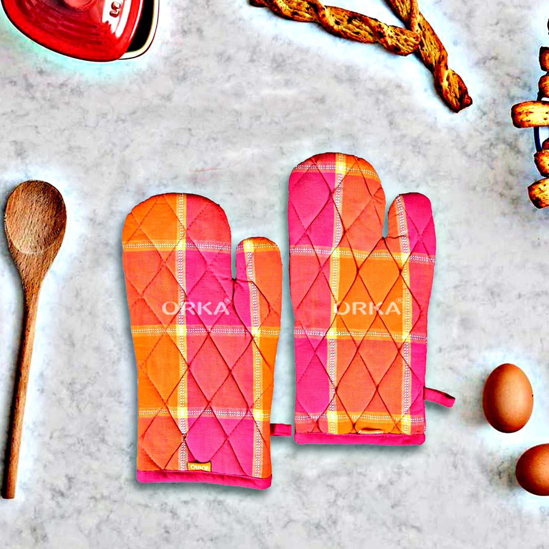 ORKA Oven Hand Mitt Pink Red Set Of-2  