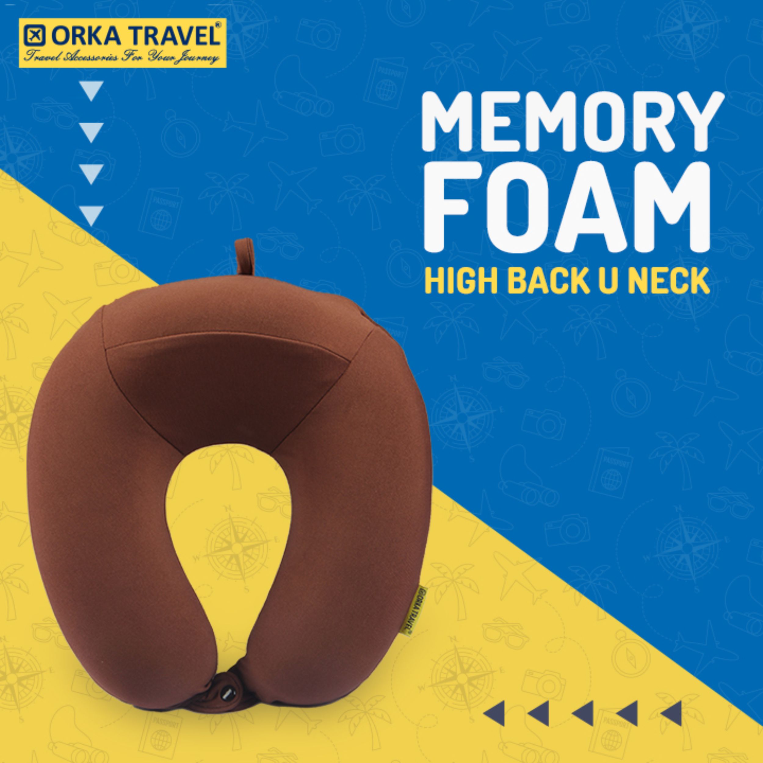 Orka Travel U Neck Memory Foam  High Back  Spandex Brown  