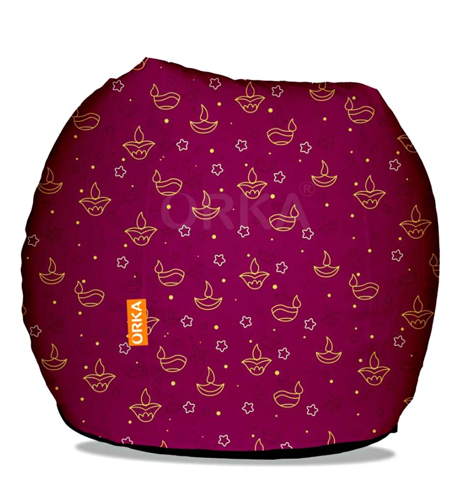 Orka Digital Printed Purple Bean Bag Dipawali Lamps Theme  