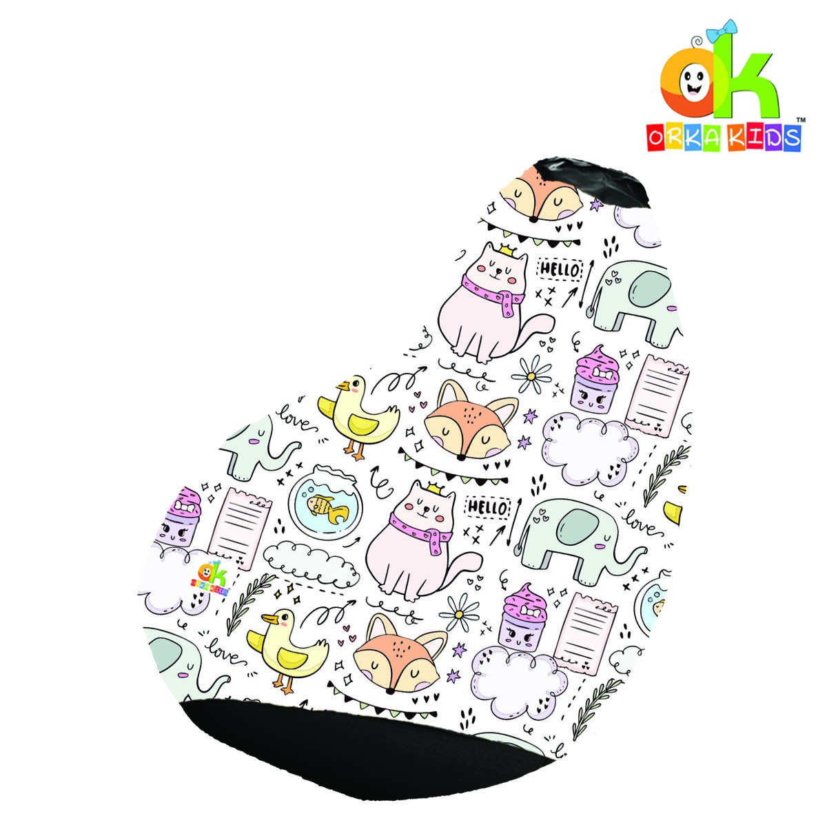 ORKA Kids Digital Printed61 Hello Love Animated Multicolor Bean Bag        