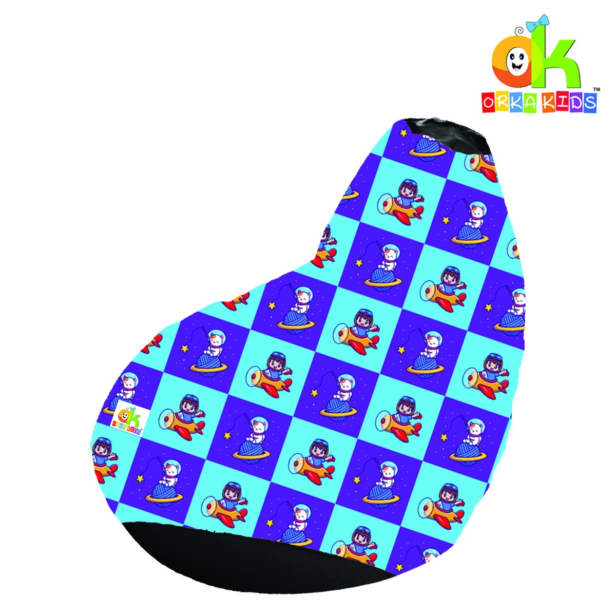 ORKA Kids Digital Printed Space Design Multicolor Bean Bag Filled With Beans 