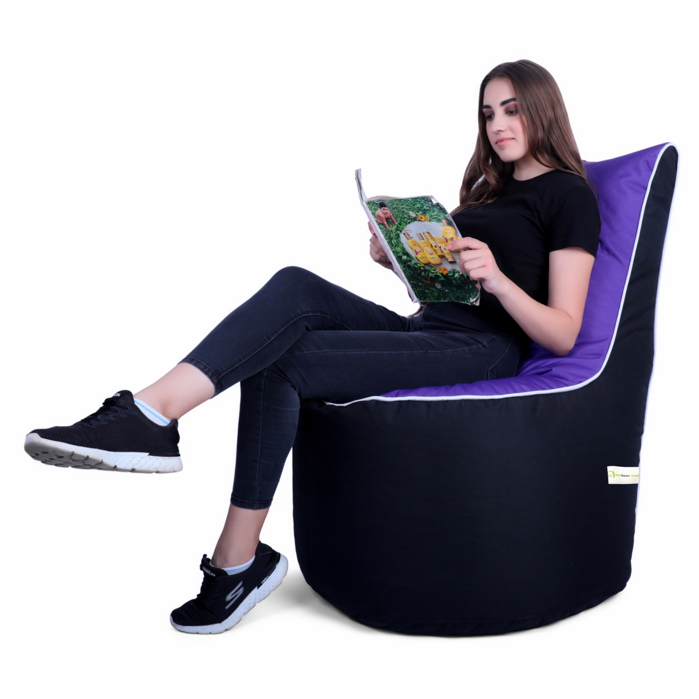 Can Bean Bags Denier High Chair Black, Purple With White Piping    XXXL  Cover Only 