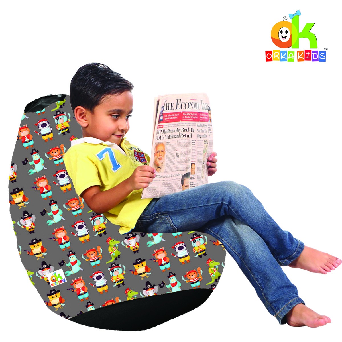 ORKA Kids Digital Printed49 Animated Multicolor Bean Bag  