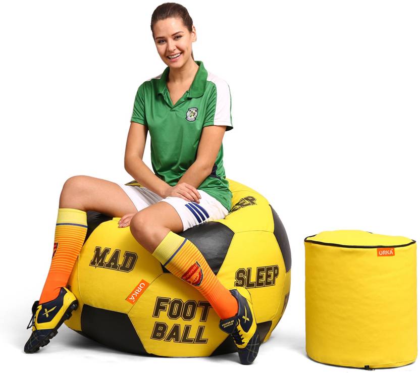 ORKA Digital Printed Sports Bean Bag Yellow Black Football Theme  