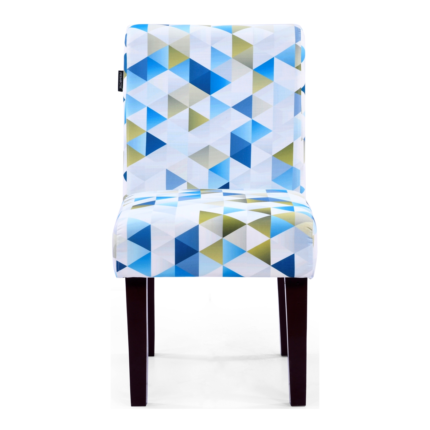 PRIMROSE Betty Abstract Triangle Digital Printed Faux Linen Fabric Dining Chair - White, Blue  