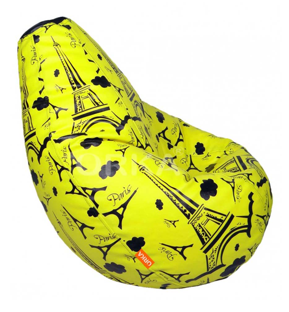 Orka Digital Printed Yellow Bean Bag Eiffel Tower Theme   Jumbo  With Beans 