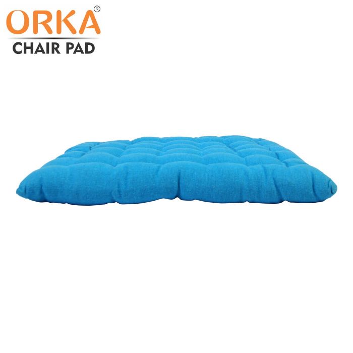 ORKA Cotton Fabric Chair Pad Seat Cushion Back Support Cushion With Tie, Sea Blue (16 X 16 Inch)  