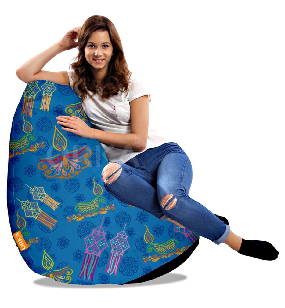 Orka Digital Printed Blue Bean Bag Dipawali Design Lamps Theme  