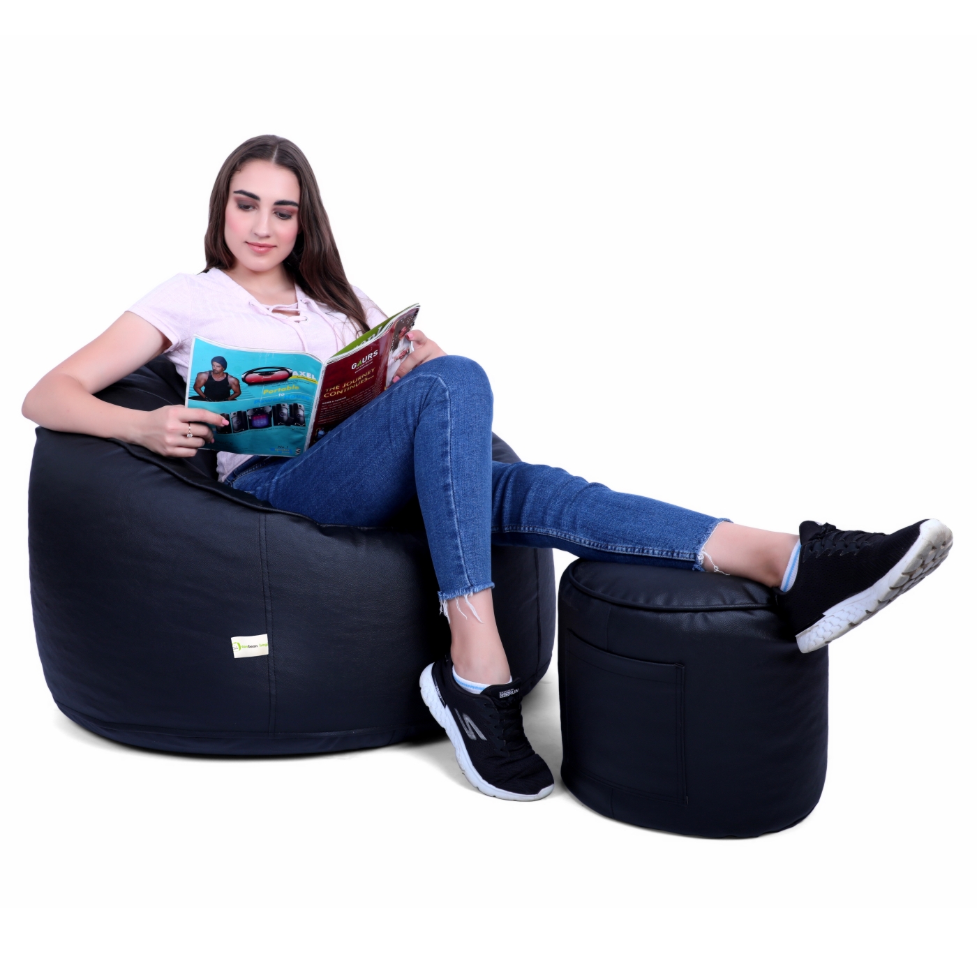 Can Bean Bags Classic Mudda Chair With Footstool Black  