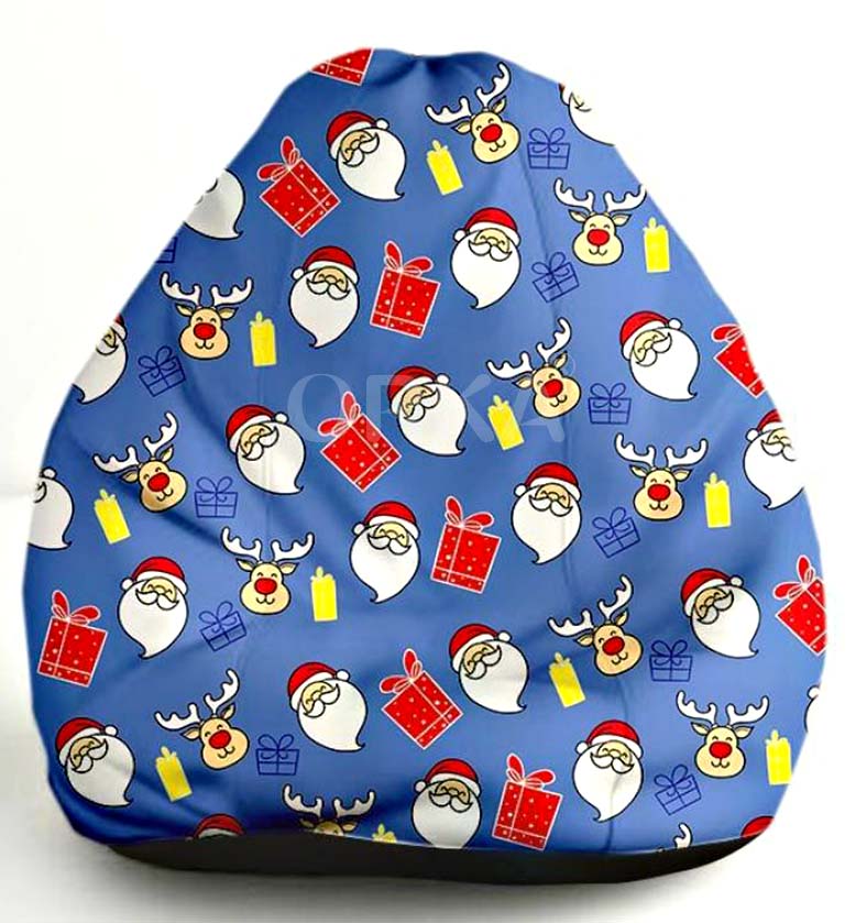 Orka Digital Printed Blue Bean Bag Christmas Santa Theme     XXL  Cover Only 