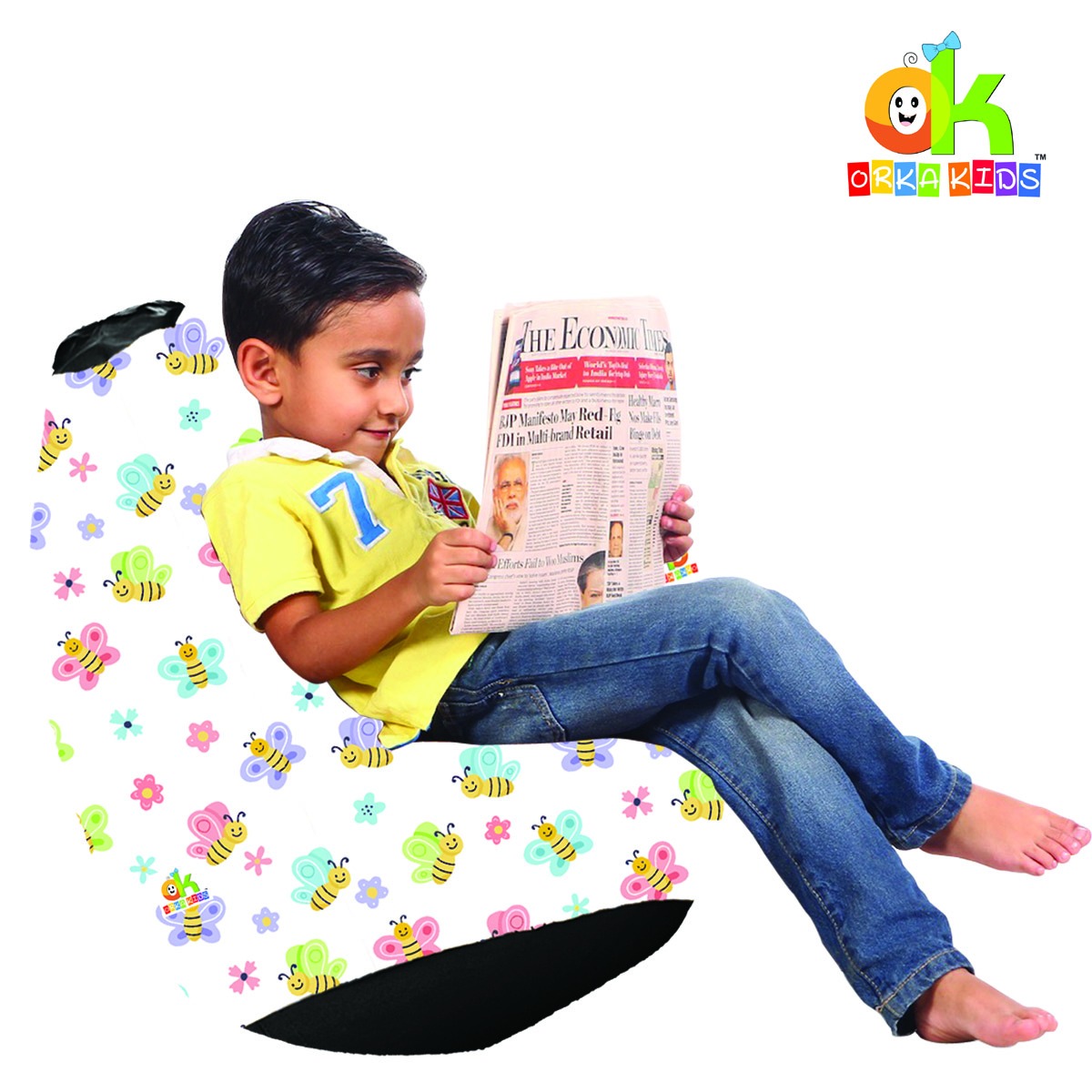 ORKA Kids Digital Printed65 Butterfly Multicolor Bean Bag          