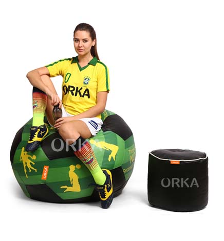 ORKA Digital Printed Sports Bean Bag Green Yellow Football Theme  