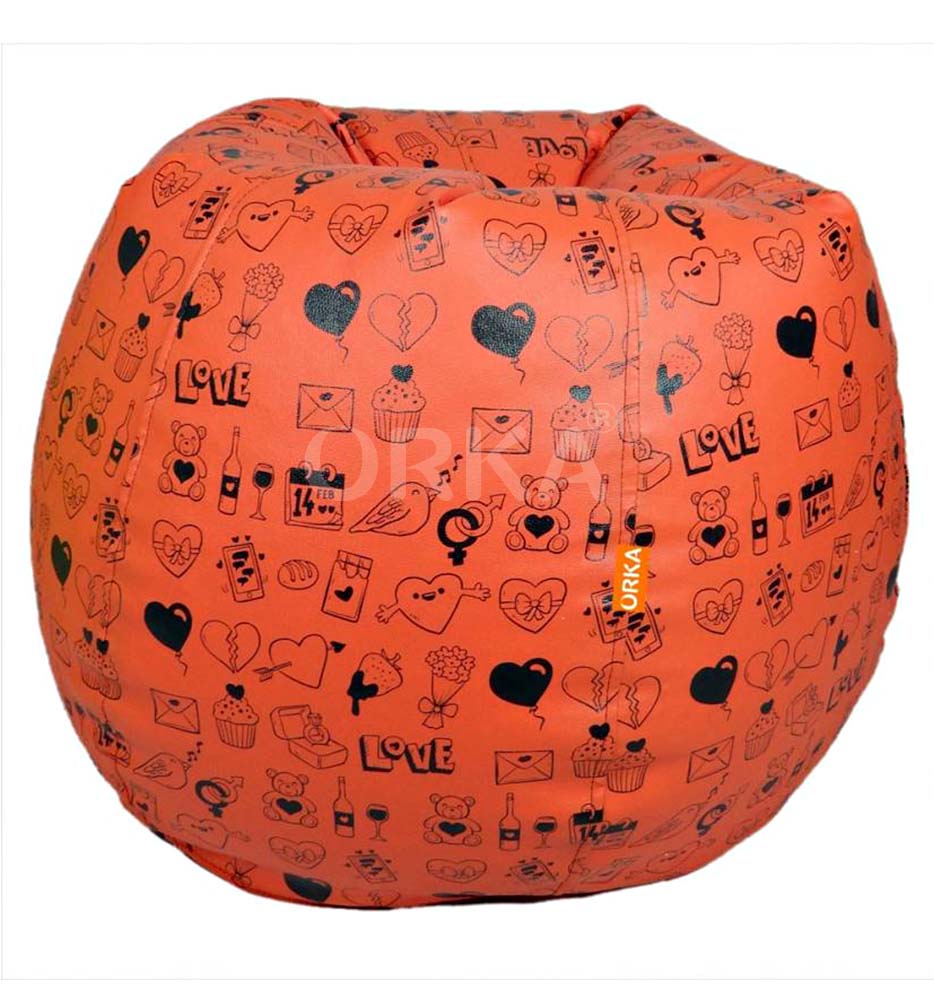 Orka Digital Printed Orange Bean Bag Love Emoji Theme  