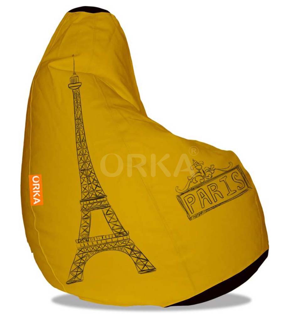 Orka Digital Printed Yellow Bean Bag Cover Paris Theme  