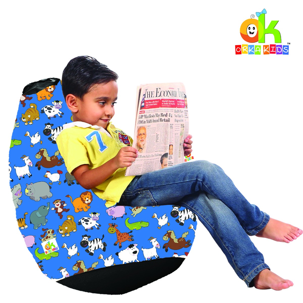 ORKA Kids Digital Printed59 All Animals Multicolor Bean Bag        