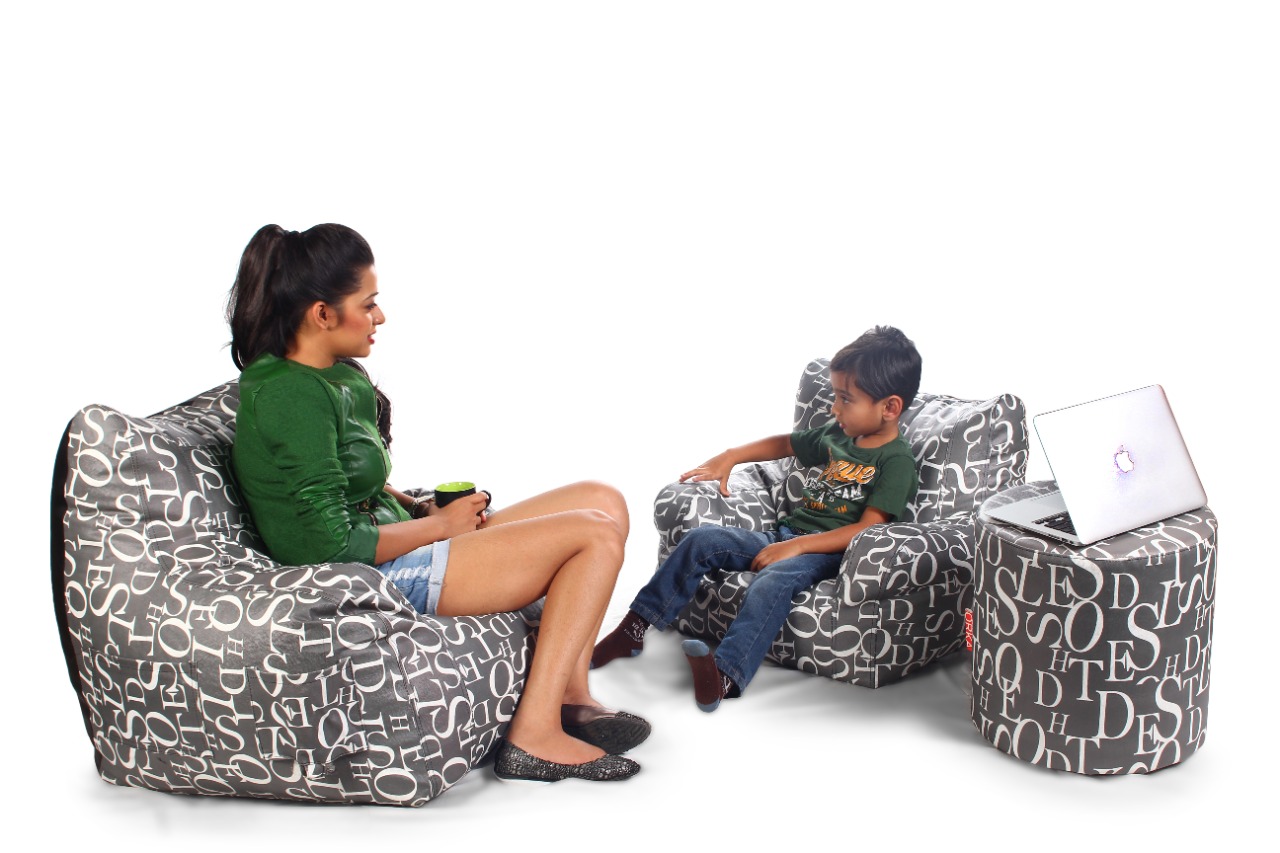 ORKA Premium Digital Printed Combo Set Of 3 Bean Chair With Footstool Multicolor  
