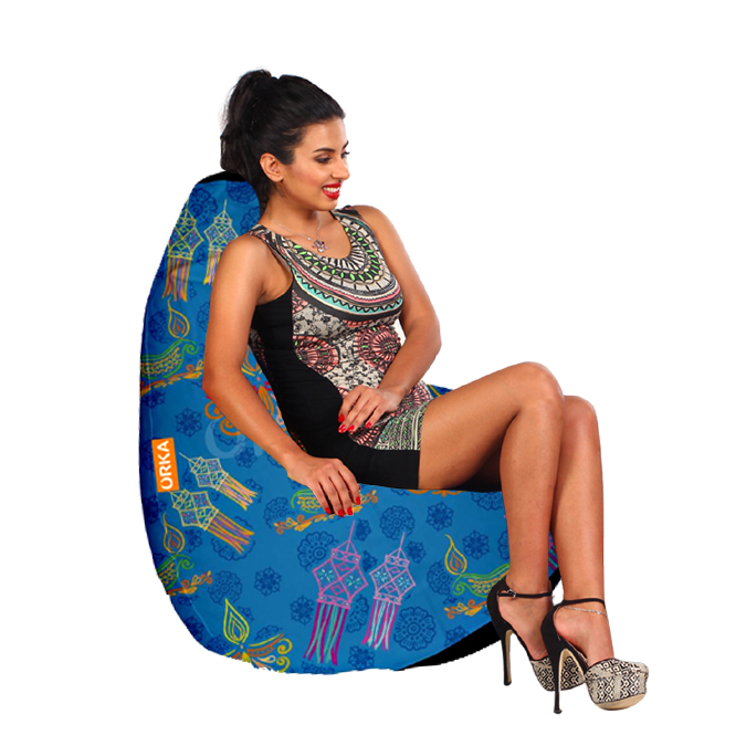 Orka Digital Printed Blue Bean Bag Dipawali Design Lamps Theme  