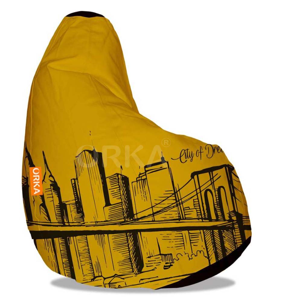 Orka Digital Printed Yellow Bean Bag City Of Dreams Theme   XXL  Cover Only 