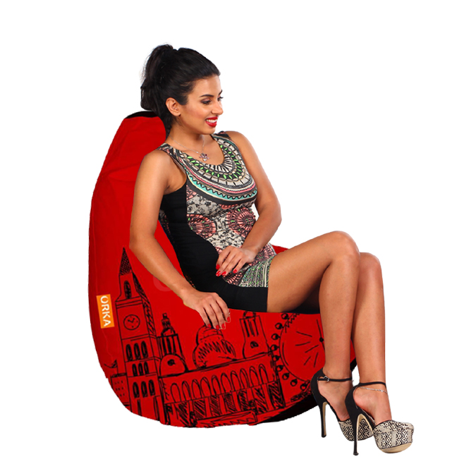 Orka Digital Printed Red Bean Bag London Theme   XXL  Cover Only 