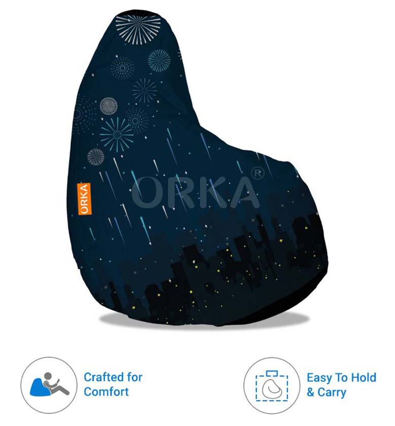 Orka Digital Printed Blue Bean Bag Dipawali Night Theme  