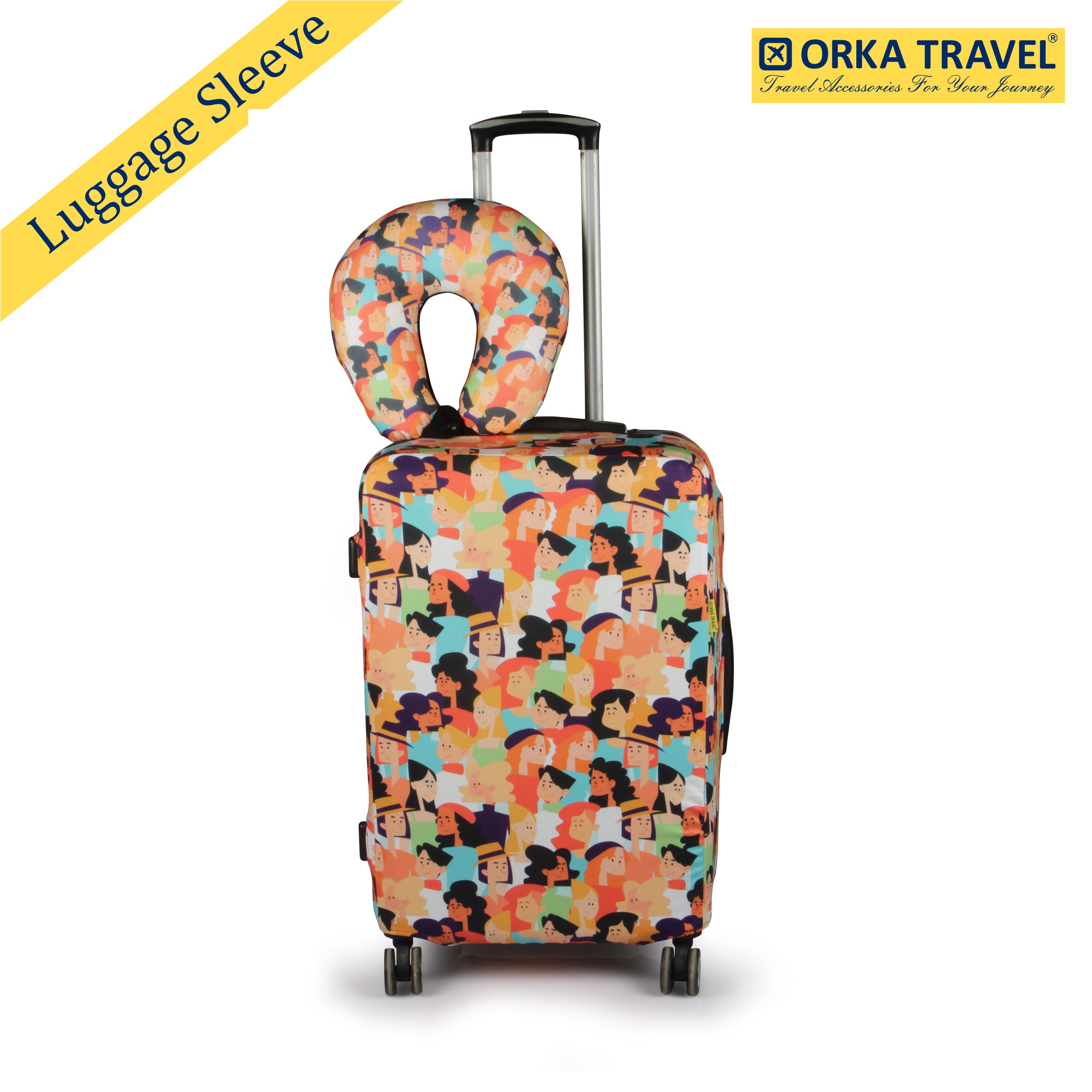 ORKA TRAVEL  People Theme LUGGAGE PROTECTOR WITH MATCHING U NECK PILLOW LUGGAGE COVER  