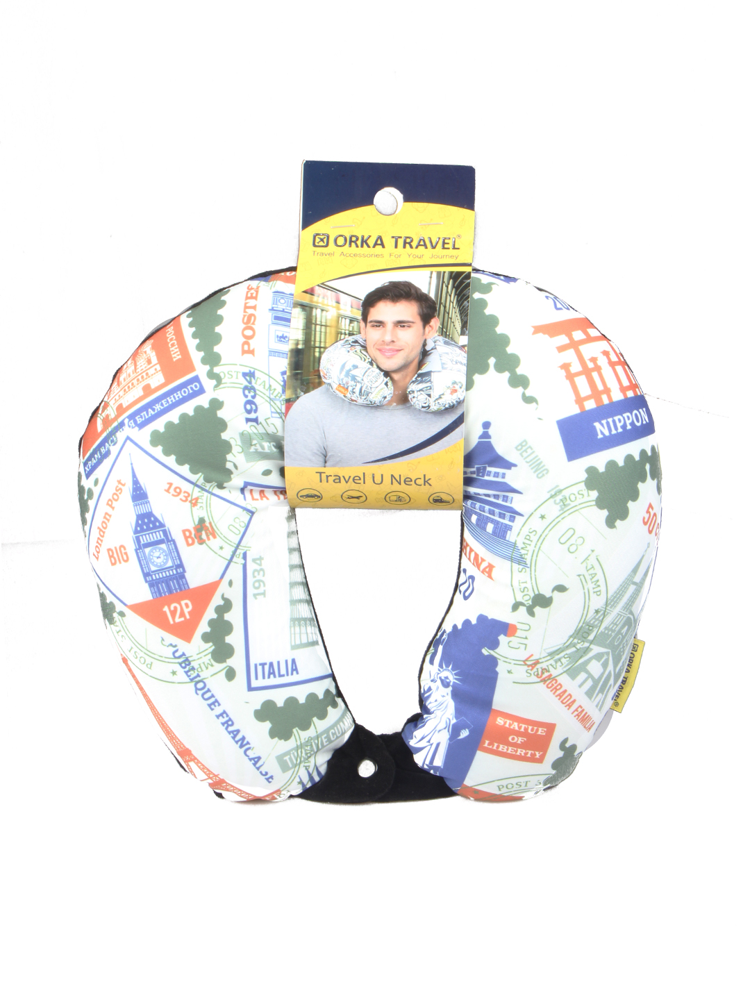 ORKA Travel Digital Printed Spandex With Micro Beads Travel U Neck Pillow World  