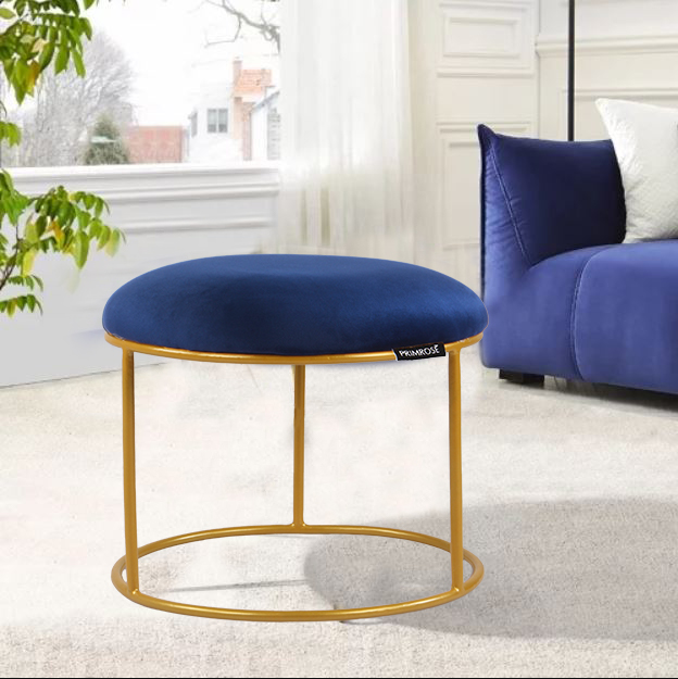 Primrose Ottoman Strois - Comfortable Upholstered Stool With Brawny Golden Metal Frame Stand And Delicate But Supple Velvet Fabric Wrapped Over 