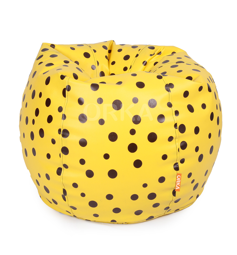 Orka Digital Printed Yellow Bean Bag Polka Dots Theme  