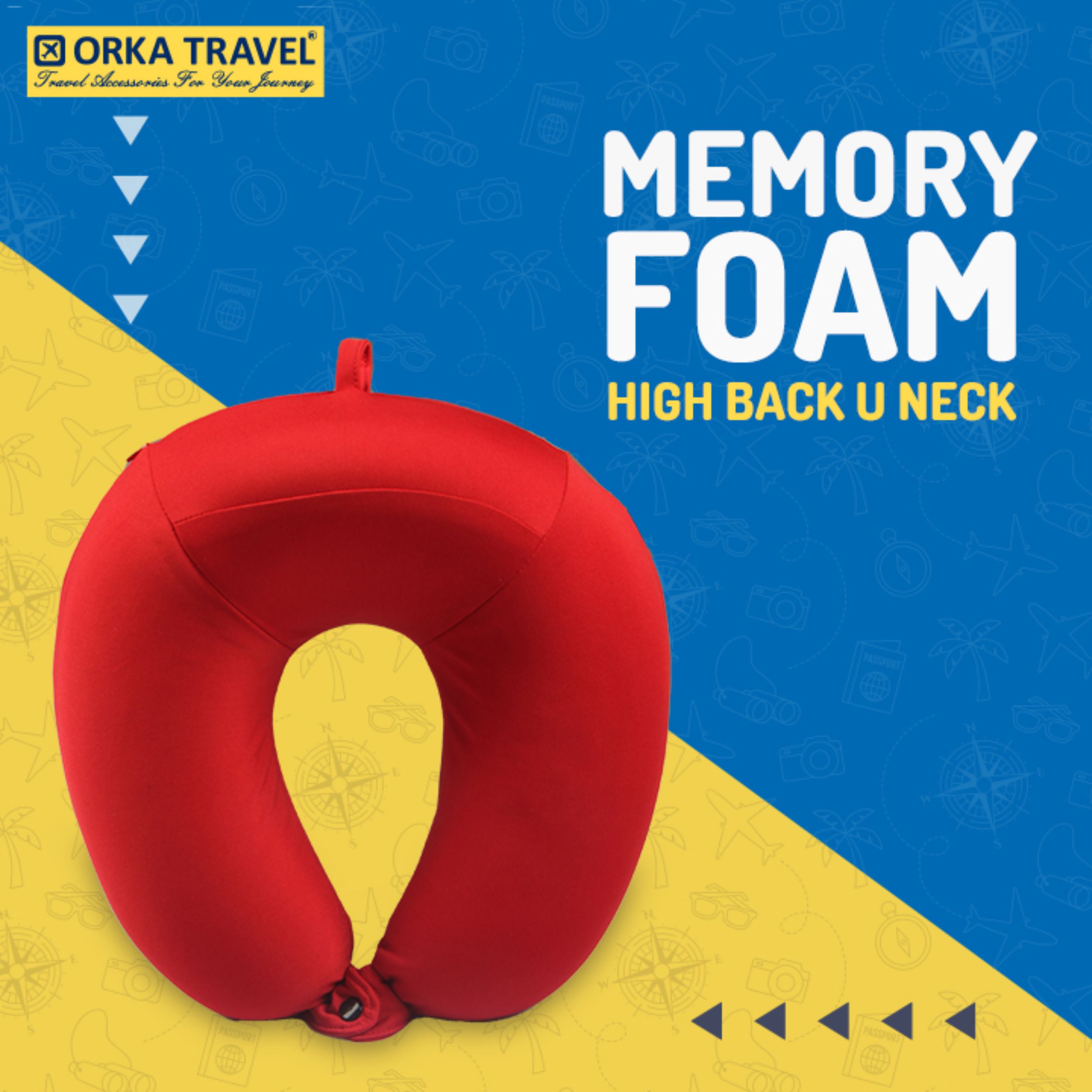 Orka Travel U Neck Memory Foam  High Back  Spandex Red  