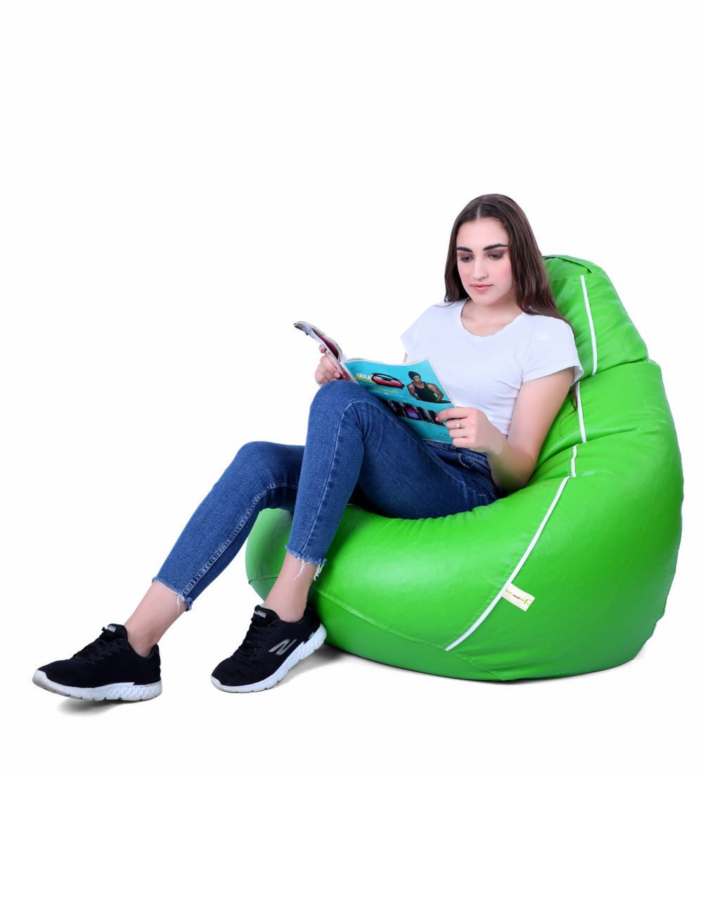 Can Bean Bags Classic Green With White Color Piping  