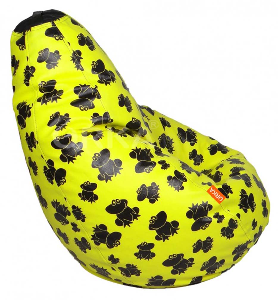 Orka Digital Printed Yellow Bean Bag Black Frog Theme  