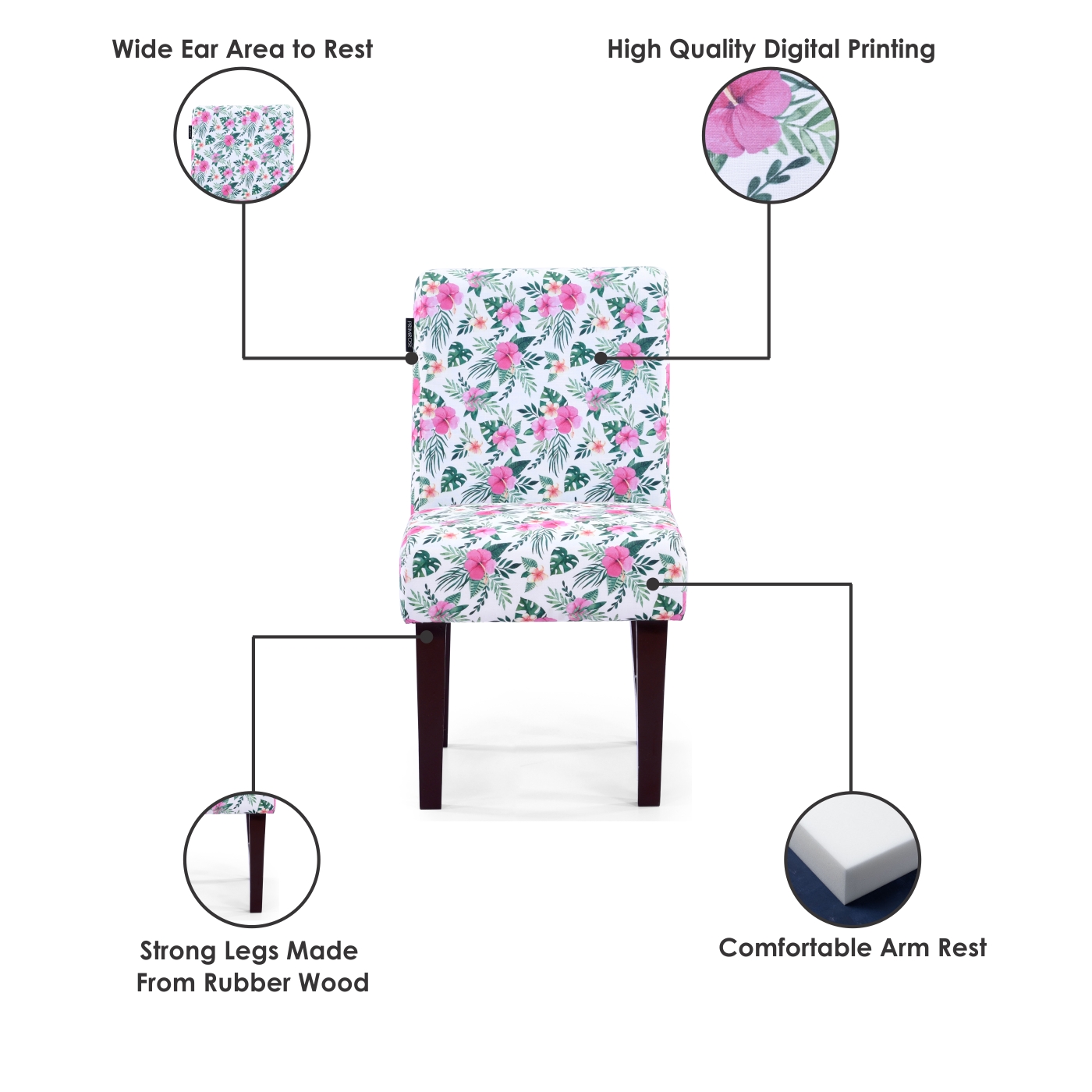 PRIMROSE Betty Hibiscus Floral Digital Printed Faux Linen Fabric Dining Chair -  Pink, Green  